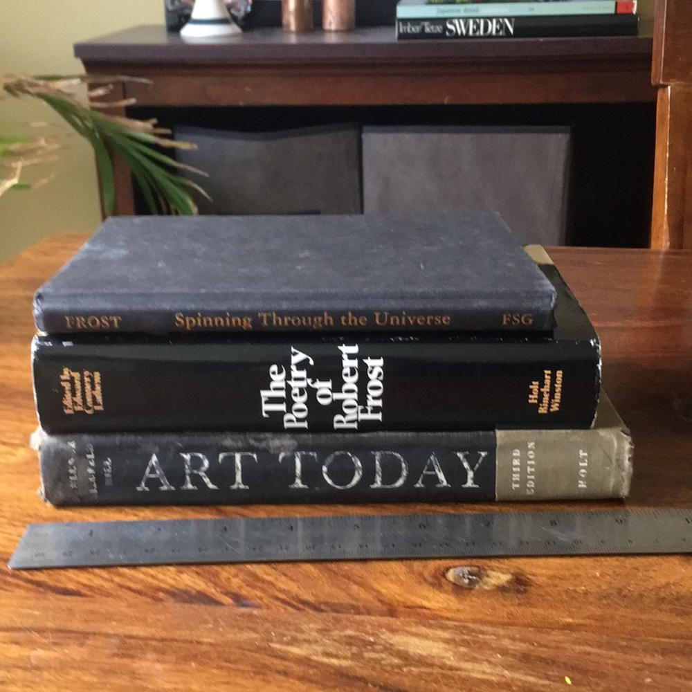3 Black Tan Gray Coffee Table Book Set Vintage + Newer Robert Frost, Art, Poetry